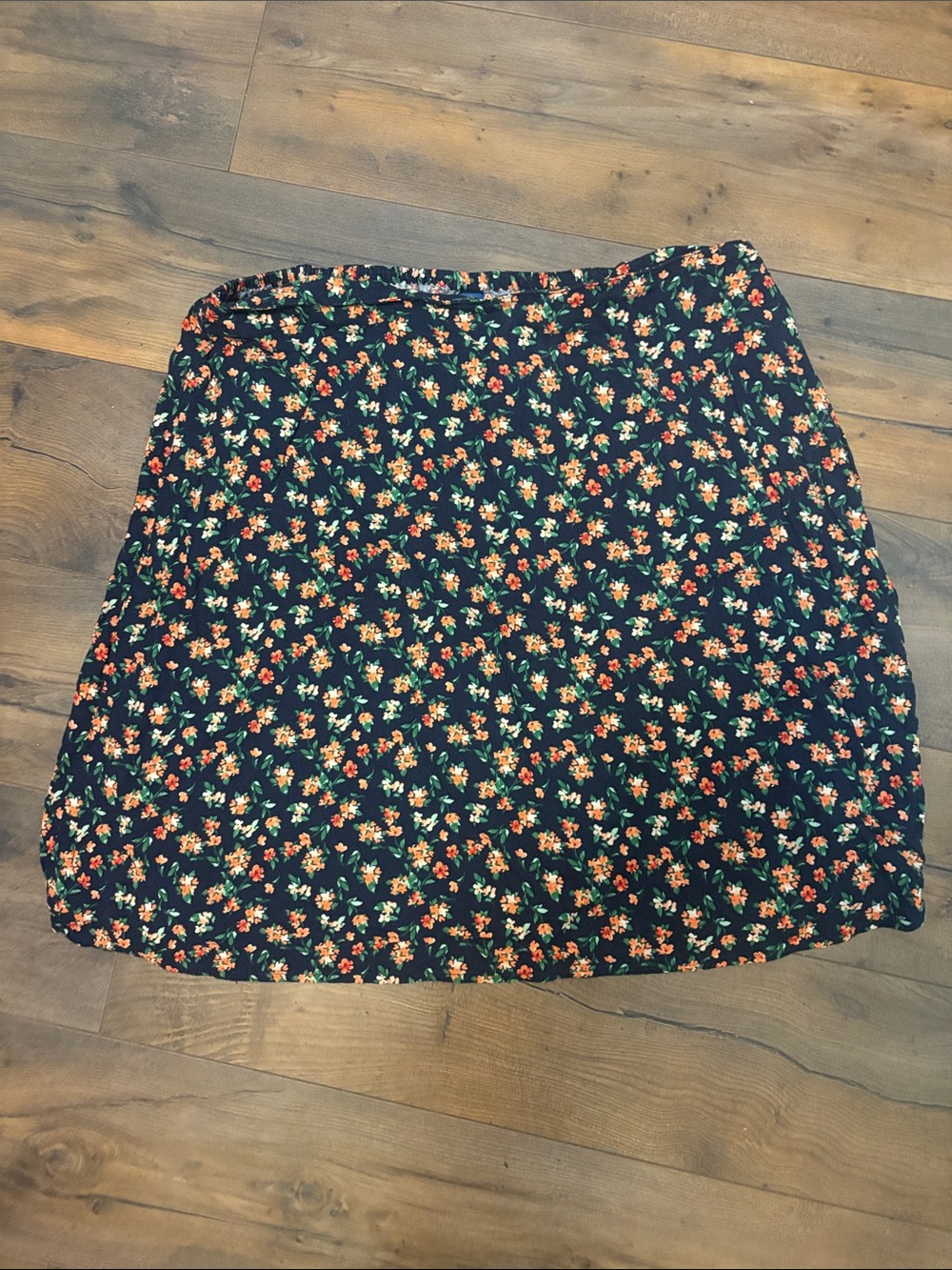 Old Navy Black Mini Skirt with Red & Green Floral Print
